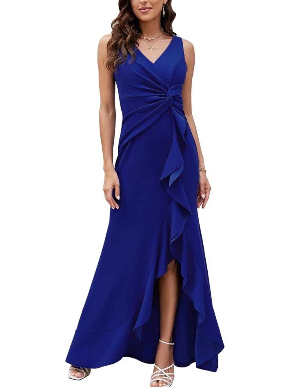 Royal Blue High Slit V Neck Long Formal Evening Prom Party Gown Sz S-XL